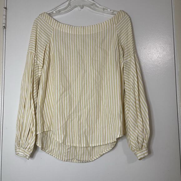 Anthropologie Maeve Yellow And White Striped off shoulder Top US 2 - Picture 2 of 6